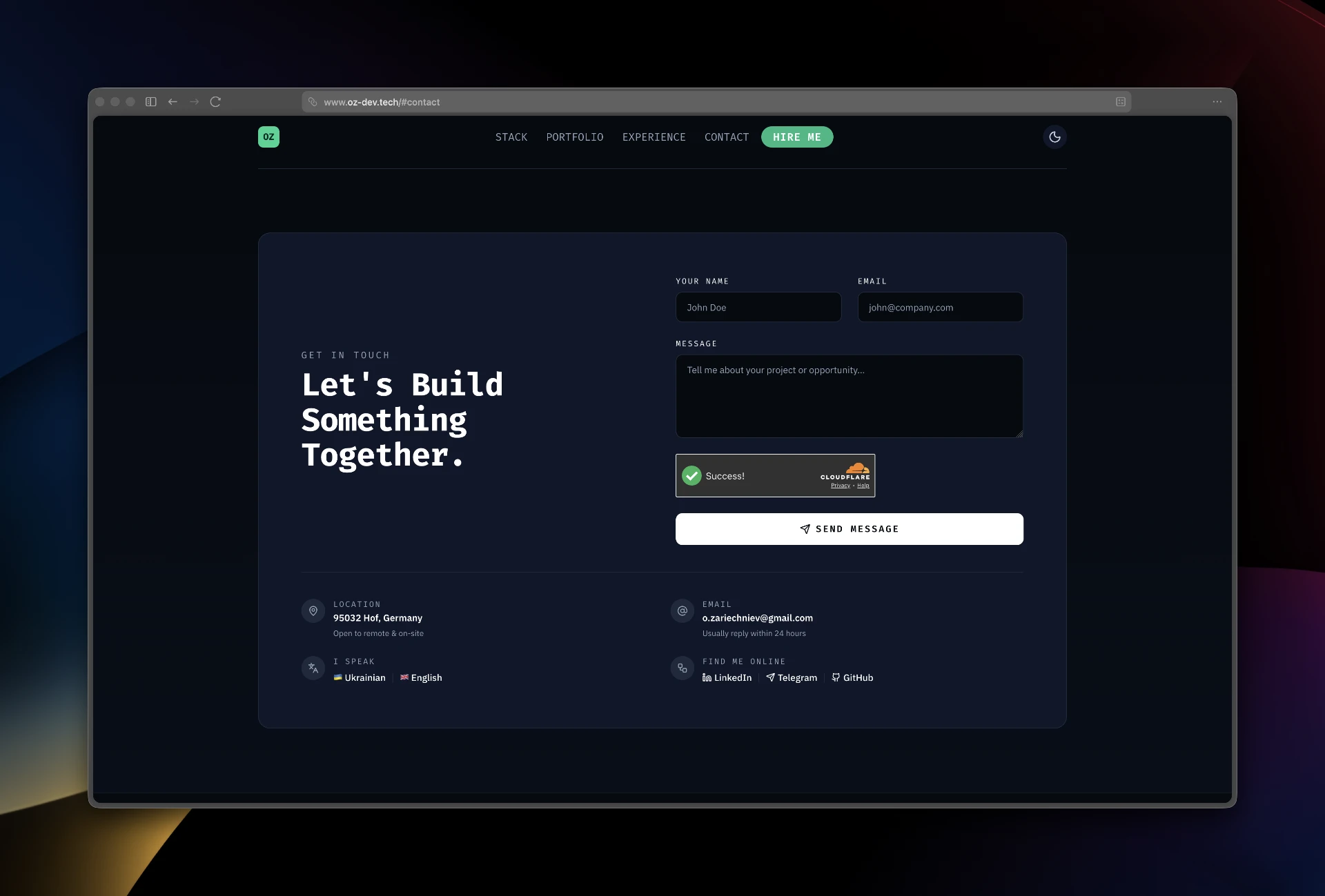 Contact form section