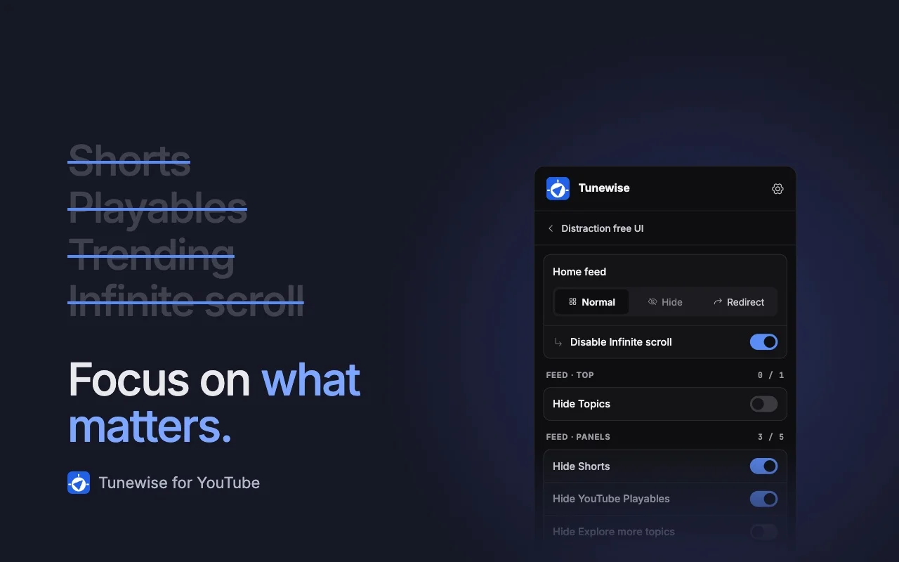 Tunewise popup with Home page options