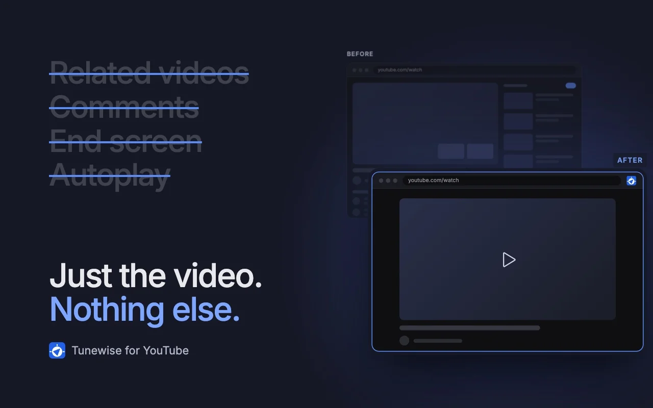 Video page before and after hiding the sidebar and comments